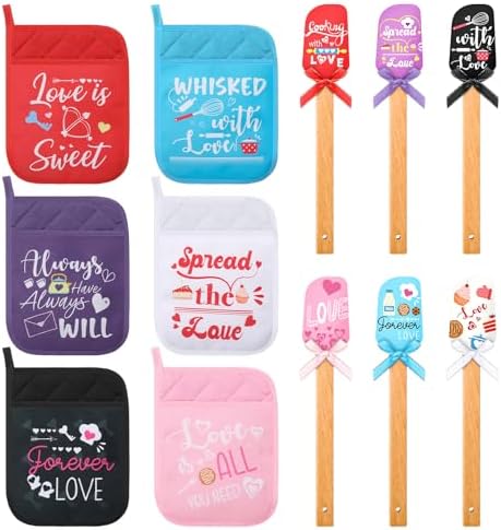 Zhehao 12 Pcs Bridal Shower Silicone Spatulas Pot Holders Set Heat Resistant Pot Holders with Pocket Baking Gifts for Games Prize Wedding Baby Shower Party Supplies(Wedding Style, 12 Pcs)