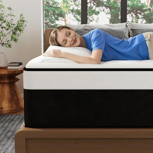 Queen Mattress, 12 Inch Queen Hybrid Mattress in a Box with Memory Foam, Medium Firm, Euro Top, Reinforced Edge Support, Pressure Relief & Motion Isolation, CertiPUR-US Certified