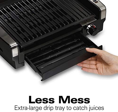 Hamilton Beach Electric Indoor Searing Grill with Adjustable Temperature Control to 450F, 118 sq. in. Surface Serves 6, PFAS-Free Removable Nonstick Grate, Stainless Steel (25360)