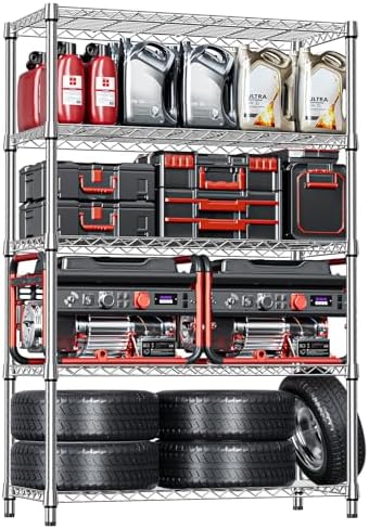 IZEUK 5-Tier Heavy Duty Metal Storage Shelving Unit (Chrome, 17.7" D x 47.2" W x 72.3" H, 1750 lbs Capacity), Adjustable Steel Wire Rack Shelf Organizer for Garage, Kitchen, Pantry, Basement, Laundry