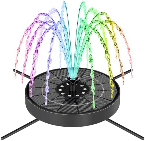 Solar Fountain Pump with 3 Spray Height Adjustments, Upgraded Glass Solar Bird Bath Fountains with LED Lights,6 Nozzles,Outdoor Solar Water Fountain Pump for Bird Bath, Garden, Pool, Pond