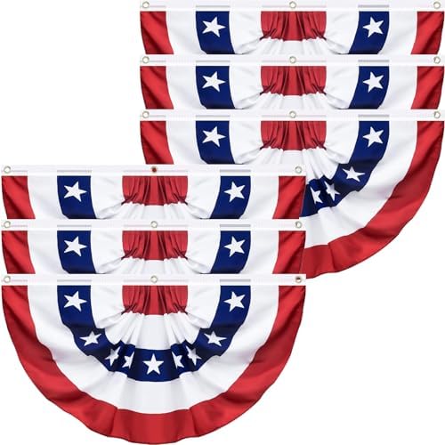 6 Pack American Pleated Fan Flag, 3 X 6 Ft 4th Of July Flags Bunting Decorations Outdoor, Memorial Day Patriotic Half Fan Banners Flag Decorations For Outside, Independence Day Outdoor Decoration