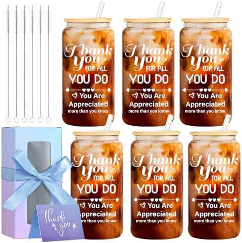 6 Set Employee Appreciation Gifts Bulk, Personalized Inspirational Thank You Gifts for Christmas Staff Coworker 16 oz Can Shaped Beer Glass Cups, Gift Box and Card for Team Women Men Teacher