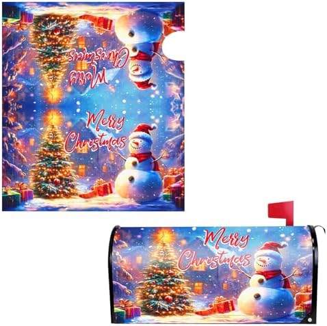 Christmas Magnetic Mailbox Cover, 21x18 Inch Standard Size Winter Xmas Mailbox Cover Waterproof Merry Christmas Post Letter Box Wrap Cover for Outdoor Yard Garden Home Mailbox Decoration (Style 1)