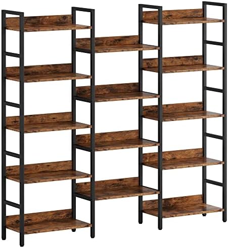 IRONCK Bookcases and Bookshelves Triple Wide 5 Tiers Industrial Bookshelf with Baffles Large Etagere Bookshelf with Metal Frame for Living Room Home Office
