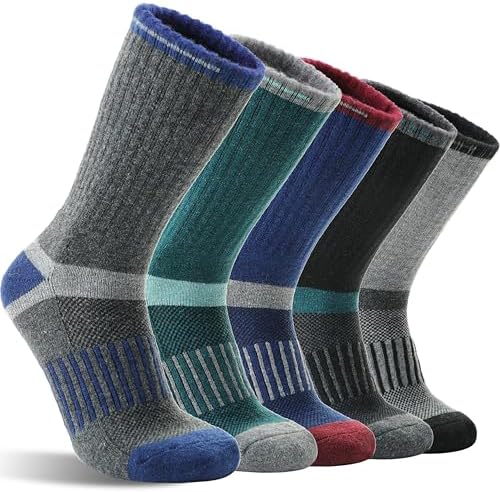 5 Pairs Merino Wool Hiking Socks Warm Thermal Winter Cozy Cushioned Moisture Wicking Socks for Women & Men