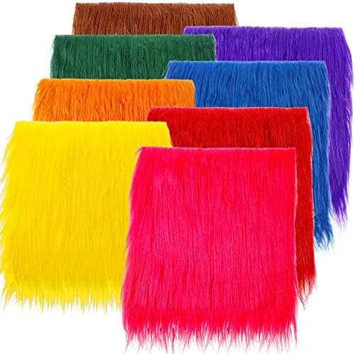 Tatuo 8 Pcs Faux Fur Fabric for Crafts DIY Square 10 x 10 Inch Shaggy Soft Fake Fox Patches Fur Fabric Cuts for Gnomes Animal Costumes Cushions Christmas Home Decor Supplies(Warm Colors)