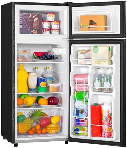 Manastin 4.4 Cu.Ft Mini Fridge with Freezer, Small Refrigerator with 2 Doors for Kitchen, Dorm, Office and Bedroom, Mini Fridge with Adjustable Shelves (Black)
