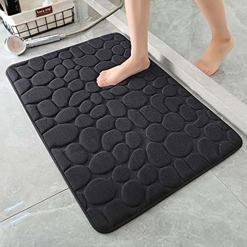 YIHOUSE Bathroom Mat Rug, Memory Foam Bath Mat, Non-Slip Bathroom Floor Mats, Cobblestone Bath Mats Absorbent Bath Rugs Washable Quick Dry (17x24,Black)