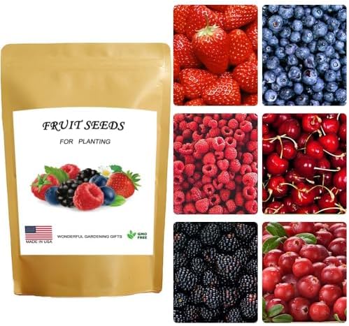 1200+ Mix Fruit Seeds, Berry Seeds - 6 Variety Non-GMO Heirloom Organic, Include Strawberry Seeds, Raspberry Seeds, Mulberry Seeds, Cranberry Seeds, Cherry Seeds, Blueberry Seeds