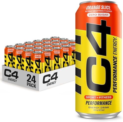 C4 Energy Carbonated Zero Sugar Energy Drink, Pre Workout Drink + Beta Alanine, Orange Slice, 16 Fl Oz (Pack of 24)