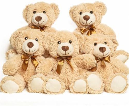 5 Pack Teddy Bears Bulk 13.5 inich Teddy Bear Stuffed Animal Baby Shower Decorations for Centerpiece Gifts for Christmas Valentine's Mother's Day for Kids or Adults (5 Light Brown)