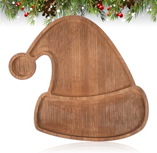 Maxcheck Christmas Wood Serving Tray Santa Hat Shaped Wooden Platter Rustic Farmhouse 11.42 x 10.43 Inches Food Dish Plate Table Serving Platter for Christmas Charcuterie Cheese Food Fruit