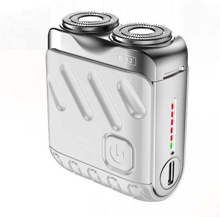 R-12 Luggage Electric Shaver, Mini Portable Beard Shaver, Suitcase Design, USB Rechargeable One-Button Long Lasting for Home Travel (White)