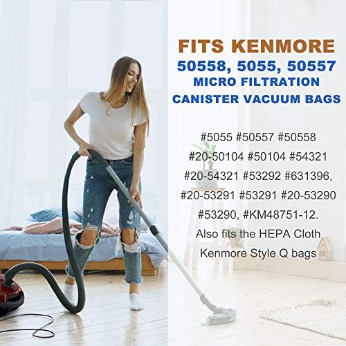 LotFancy Vacuum Bags HEPA Cloth 5PCS for Kenmore Canister Type C Q 5055, 50557, 50558, 20-50104, 20-53291, 20-53292 and Panasonic Vacuum Cleaners C-5, C-18