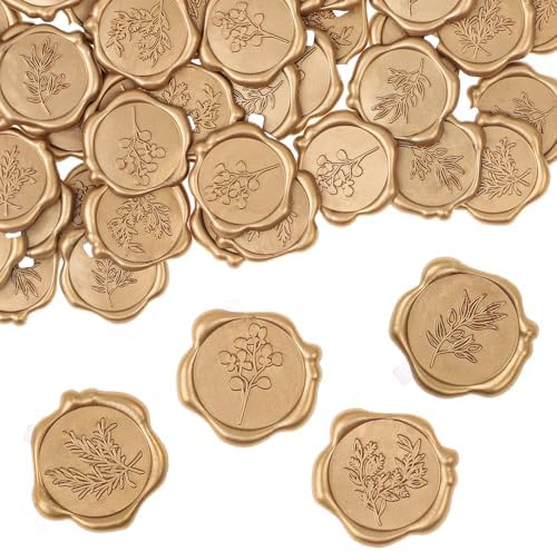 60Pcs Wax Seal Stickers, Wedding Invitation Envelope Seal Stickers Adhesive Backed Light Gold for Wedding, Party,Christmas, Gift Wrapping (4 Leaf Styles)
