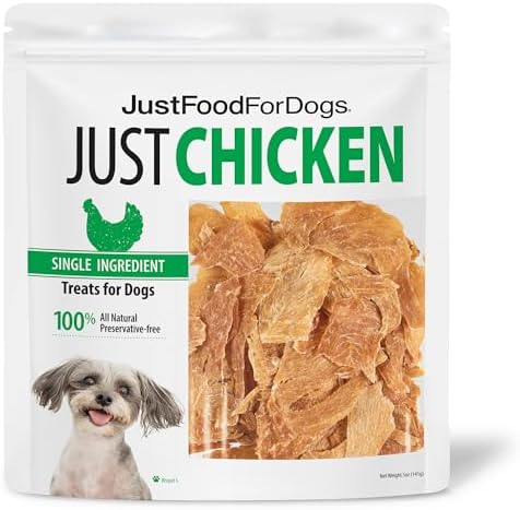 JustFoodForDogs Healthy Dog Treats, Single-Ingredient, Chicken Breast, 5 oz