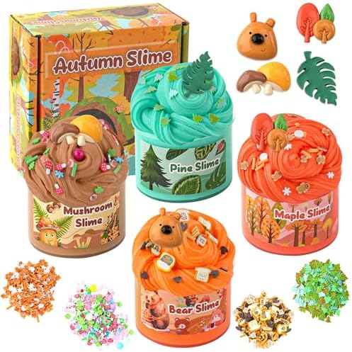 4 Pack Autumn Butter Slime, Super Soft & Non-Sticky Slime Kit for Girls & Boys, Slime Party Favors for Kids, Sensory Toys Holiday Birthday Easter Hallowmas Christmas Girls Gifts & Boys Gifts