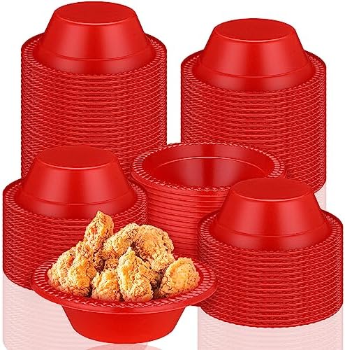 Lallisa 100 Pcs 12oz Red Disposable Plastic Bowls Halloween Christmas Dessert Cups Ice Cream Snack Salad Soup Food Serving Bowls for Halloween Christmas Party Favor Picnic