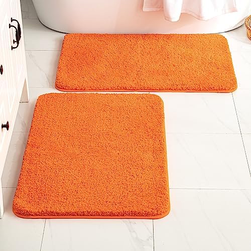 MIULEE Fall Orange Bathroom Rugs Set 2 Piece, Non Slip Bath Mat with Absorbent Microfiber, Ultra Soft Thick Rugs for Bathroom Floor Tub Shower, Machine Washable (24 x 44 Inches)