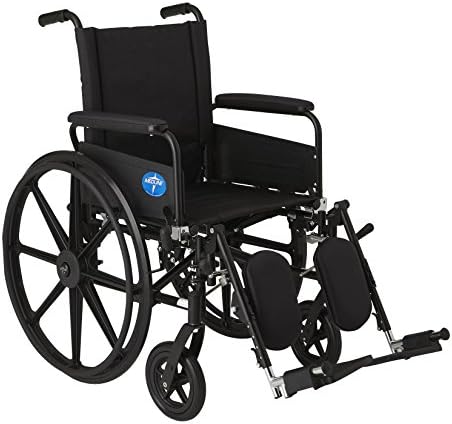 Medline Premium UltraLightweight Wheelchair with FullLength FlipBack Arms and Elevating Leg Rests for Extra Comfort 18” Seat, No, 1 Count