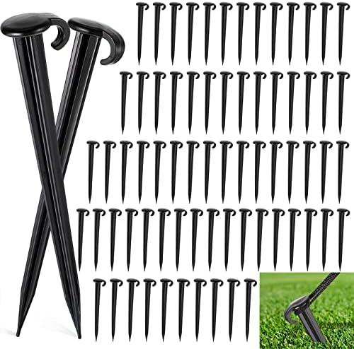 Vicenpal 25 Pcs 7 Inch Plastic Yard Stakes Inflatables Heavy Duty Plastic Garden Stakes for Tent Ground Replacement Outdoor Fence Lawn Pegs Landscape Staples Halloween Christmas Decorations (Black)