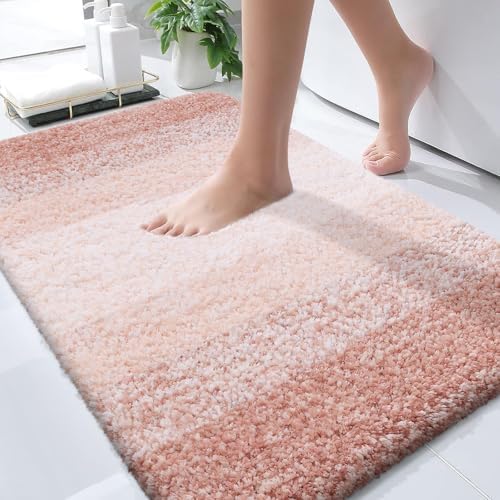 OLANLY Bathroom Rugs Mat 30x20, Extra Soft Absorbent Microfiber Bath Rugs, Rubber Backing, Quick Dry, Machine Washable Bath Mats for Bathroom Floor, Tub and Shower, Home Decor Accessories, Peach
