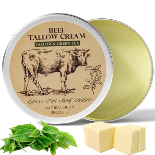 Beef Tallow for Skin, Tallow Face Moisturizer, Tallow Balm, Natural Organic Grass-Fed Beef Tallow Balm with Green Tea Moisturizing Cream for Body Lotion Skin Care for Sensitive Skin, Green Tea