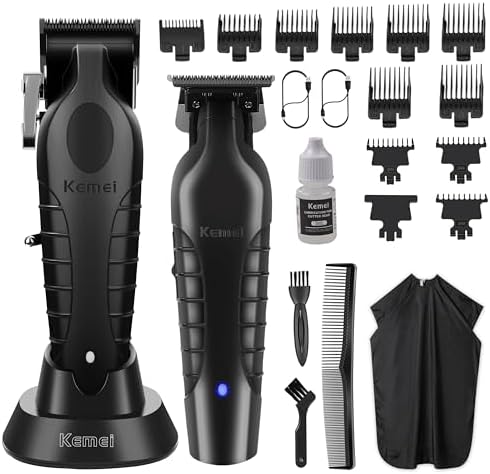 KEMEI Hair Clippers and Trimmers Set Professional, Barber Clipper for Hair Cutting, Rechargeable Electric Trimmers for Men, T-Blade Grooming Kit with 11 Guide Combs for Family