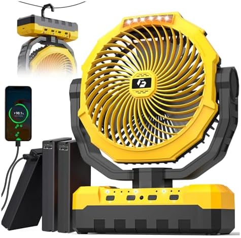 36000mAh Portable Camping Fan - 150HRS Rechargeable Fan with Detachable Battery with LED & Remote - 4 Speeds Battery Powered for Tent,Travel, Office, Jobsite
