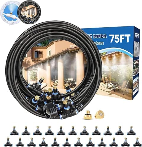 Misters for Outside Patio,Outdoor Water Misting Cooling System,75FT|23M.Backyard Mist Kit for Garden,Greenhouse,Fan,Deck,Umbrella,Canopy,Pool,Porch.Trampoline Sprinkler Park,BBQ Party Accessories