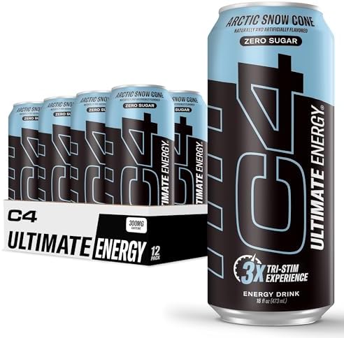 C4 Ultimate Sugar Free Energy Drink 16oz (Pack of 12) | Arctic Snow Cone | Pre Workout Performance Drink with No Artificial Colors or Dyes