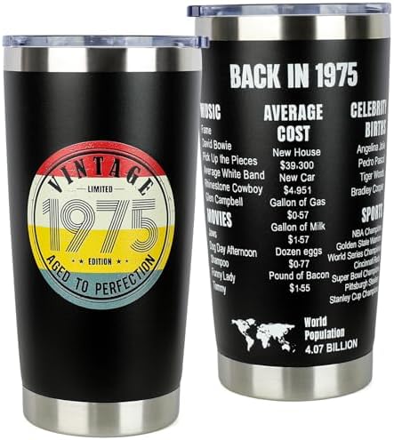 50th Birthday Gifts for Women Men - 1975 50th Birthday Decorations Gifts Ideas for Her Him - 50 Year Old Birthday Gift for Men Women Turning 50 Gift Ideas - 20oz Stainless Steel Tumbler