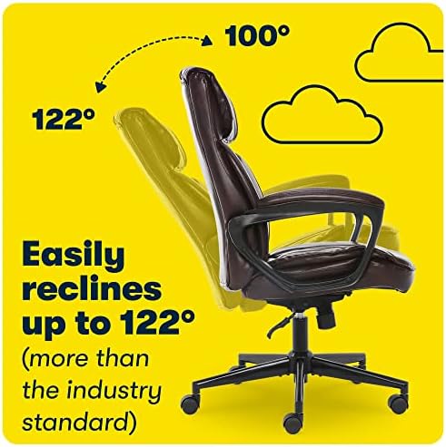 Serta Hannah Executive Home Office Desk Chair, Ergonomic Mid-Back with Lumbar Support, Firm Seat Cushion, Layered Body Pillows, Padded Armrests, Swivel Base, Easy Assembly, Faux Leather, Brown