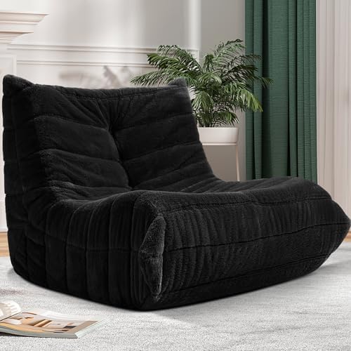 Bean Bag Chair Big Sofa Beanbag Chair for Adults Fireside Chair Bean Bag Lounger with Memory Foam Filled for Home,Apartment or Gaming Venue(Black Plush)