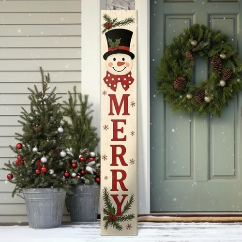 Christmas Welcome Porch Sign 47 Inch Snowman Wooden Hanging Sign Plaques Holiday Decoration for Xmas Front Door Farmhouse Outdoor Indoor Wall Craft Decor