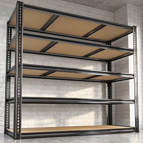 48"W Garage Shelving, 3050LBS Storage Shelves Heavy Duty, 5 Tier Metal Shelving Unit Adjustable Garage Shelves Heavy Duty Shelving for Warehouse,Commercial, Kitchen, 48" W × 24" D × 72" H, Black