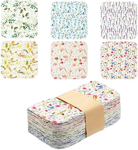 Kinlop 24 Pcs Lunchbox Cloth Napkins Bulk Reusable 2 Ply Flannel Wipes Washable Soft Cotton Sturdy Absorbent Cloth Placemats for Dining Home Party 8" x 8"(Floral Style)