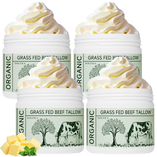 Beef Tallow, Beef Tallow for Skin, Moisturizer for Dry Skin, Unscented Beef Tallow Blam Grass Fed Whipped Tallow Face Cream Nourishing Soothing Moisturizer Body Lotion Skin Care, 4 Packs