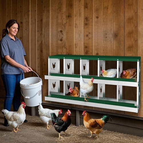 Chicken Nesting Box, 10 Holes Nesting Boxes for Chicken, Chicken Laying Boxes for Chicken Coop Hens, Easy Egg Collection, Easy Cleaning, Green