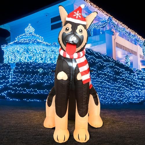 5 ft Inflatable German Shepherd Christmas Decoration 2025 Blow up Yard Outdoor Dog Decoration Christmas Inflatable German Shepherd Gift with Build in Bright LED Lights for Garden Lawn