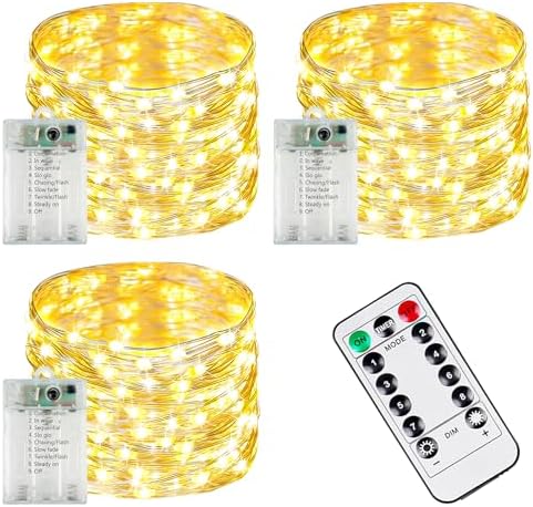 3-Pack 78FT 240 LED Fairy Lights Battery Operated with Timer & Remote, Waterproof Twinkle Lights Indoor Outdoor 8 Modes for Bedroom Centerpiece Wedding DIY Party Christmas Classroom Dorm Decoration