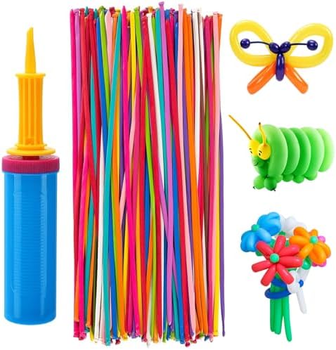 100 Pcs 260Q Balloons Kit with Pump - Kids Premium Latex Twisting Long Balloons to Make Animals Flowers, Fun Rainbow Balloons for Party Boys Girls Christmas Birthday Gifts Clowns Wedding Decor