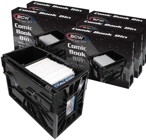 BCW Short Comic Book Bin | Holds 150 Comics | Stackable Plastic Storage | Acid-Free Organizer | Black, 5 Pack
