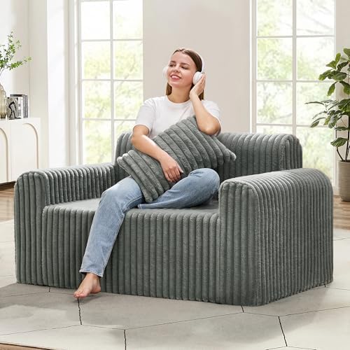 Hobestluk Couch Sofa 2-Seater Foam Sofa Loveseat for Small Spaces Comfy Sofas with Removable Cover Furry Couch with Pillows for Living Room, Bedroom, Apartment, Office (Grey, Loveseat)