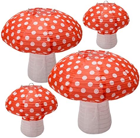 4Pcs Mushroom Shaped Paper Lanterns, Windspeed Large For Nursery Garden Christmas Halloween Party Decoration 8 inch, 12 inch(orange)