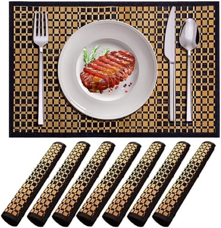 8 Pack Bamboo Placemats, 18x12 Inches Rectangular Natural Bamboo,Heat Resistant,Anti-Slip Dining Table Mats for Dinning Room and Kitchen (8)