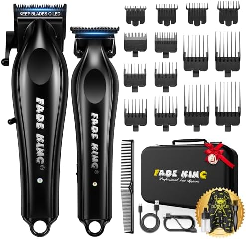 FADEKING® Professional Hair Clippers for Men, Professional Hair Cutting Kit, Cordless Hair Clippers for Barber Haircut & Mens Grooming with DLC Coated Blades