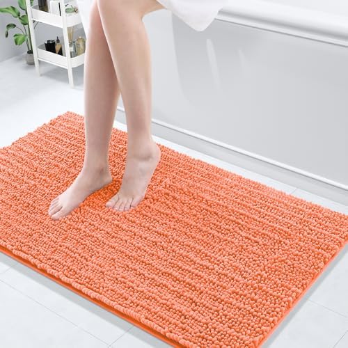 Arotive Luxury Chenille Bathroom Rug Mat, Extra Soft Thick Absorbent Shaggy Bath Rugs, Non-Slip Machine Wash Dry, Plush Bath Mats for Bathroom, Shower and Tub, 47x24, Coral