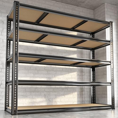 48"W Garage Shelving, 3050LBS Storage Shelves Heavy Duty, 5 Tier Metal Shelving Unit Adjustable Garage Shelves Heavy Duty Shelving for Warehouse,Commercial, Kitchen, 48" W × 18" D × 72" H, Black
